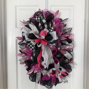 Festive Pink and Black Holiday Jeweled  Wreath!